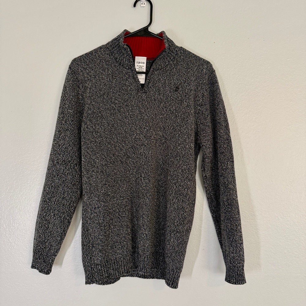 IZOD Boys Quarter Zip Sweater XL (18-20) Gray Knit Pullover - Picture 2 of 6